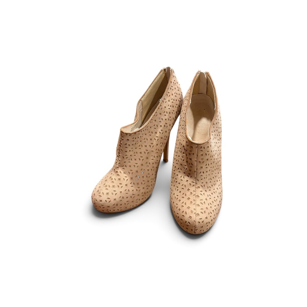 Modern Faith Ankle Booties Women 7 Tan Perforated Laser Cut Stiletto Heel